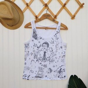 Napoleon Dynamite Y2K Tank Top Size S Mighty Fine White Illustrated Pedro Liger